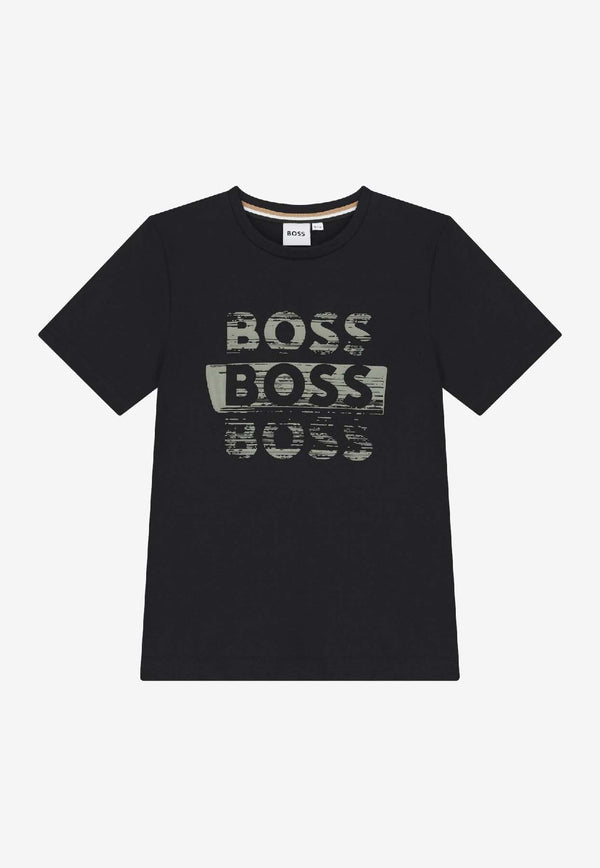 Hugo Boss Kids Boys Repeated Logo Print T-shirt Black J52366/09B_BLACK