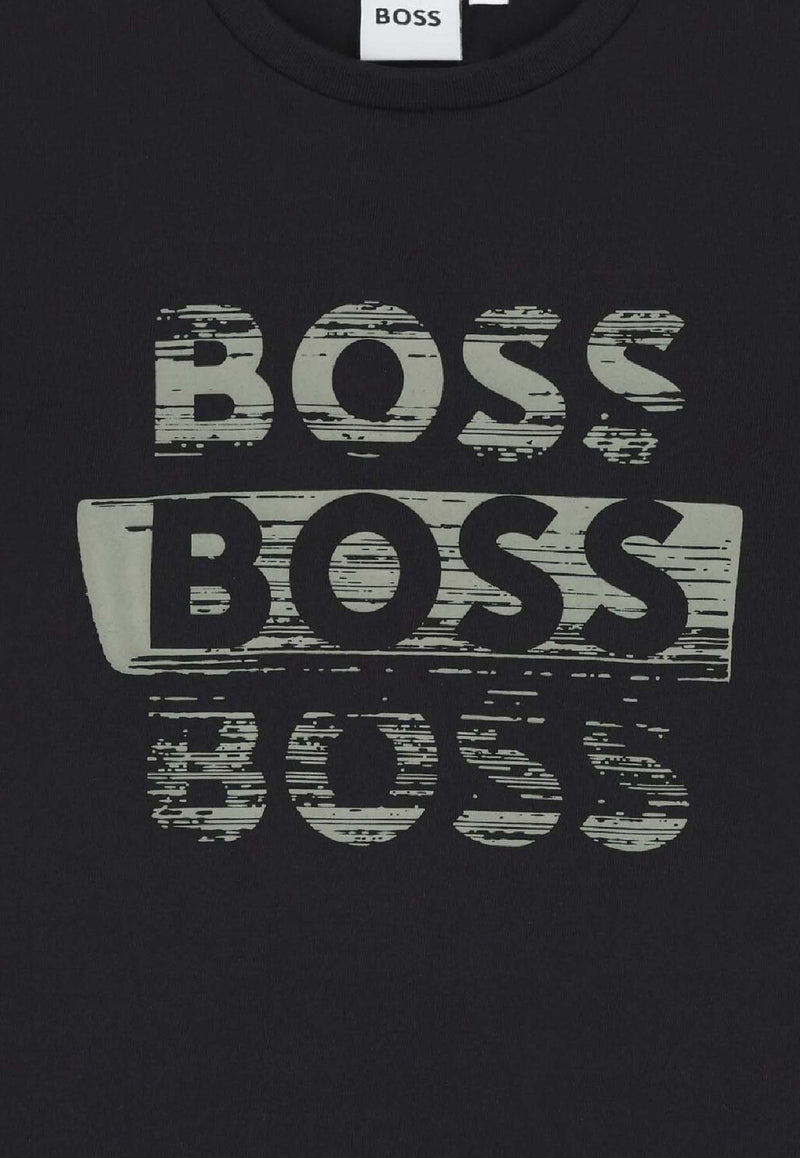 Hugo Boss Kids Boys Repeated Logo Print T-shirt Black J52366/09B_BLACK