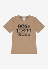 Hugo Boss Kids Boys Repeated Logo Print T-shirt Beige J52366/269_BEIGE