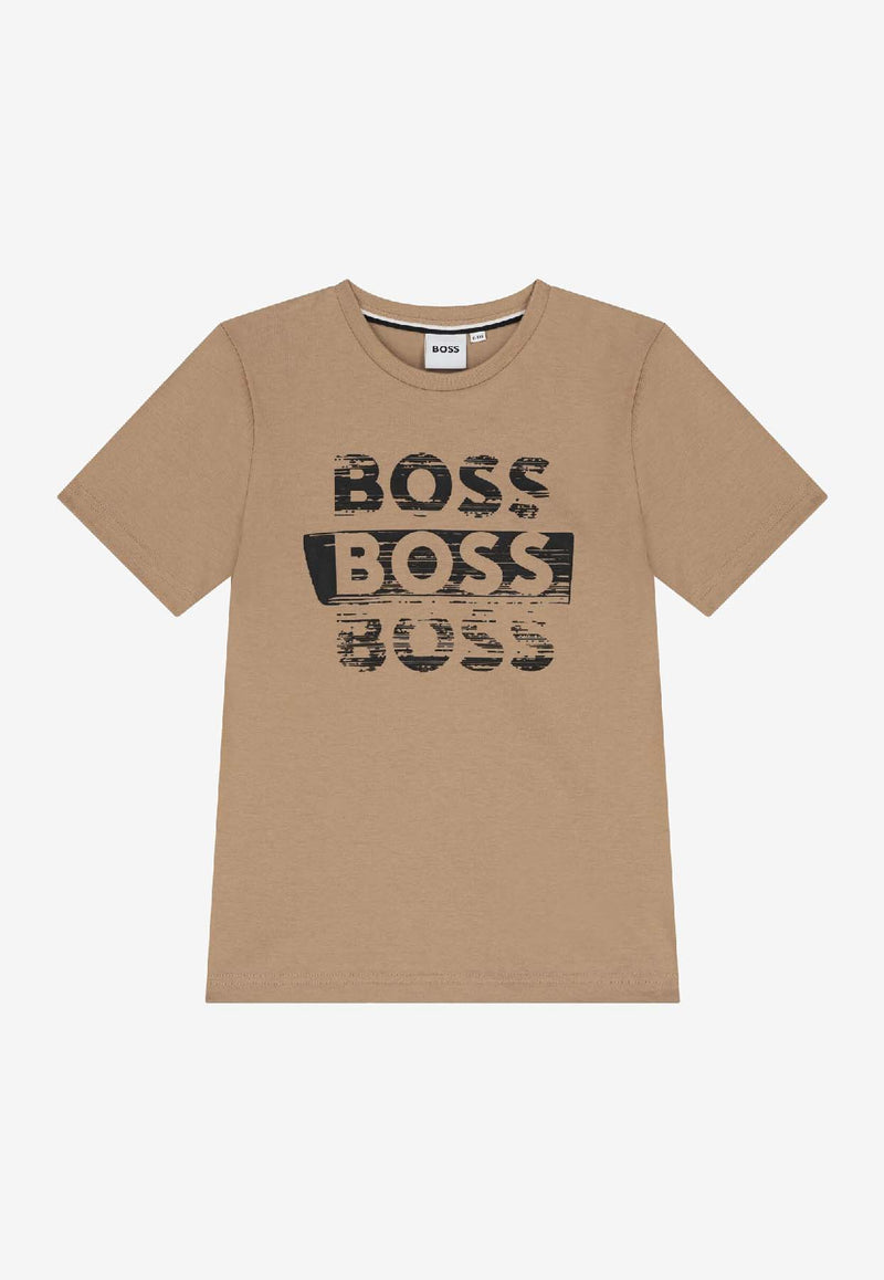 Hugo Boss Kids Boys Repeated Logo Print T-shirt Beige J52366/269_BEIGE
