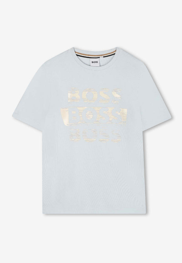 Hugo Boss Kids Boys Repeated Logo Print T-shirt Light Blue J52366/791_LIGHT BLUE
