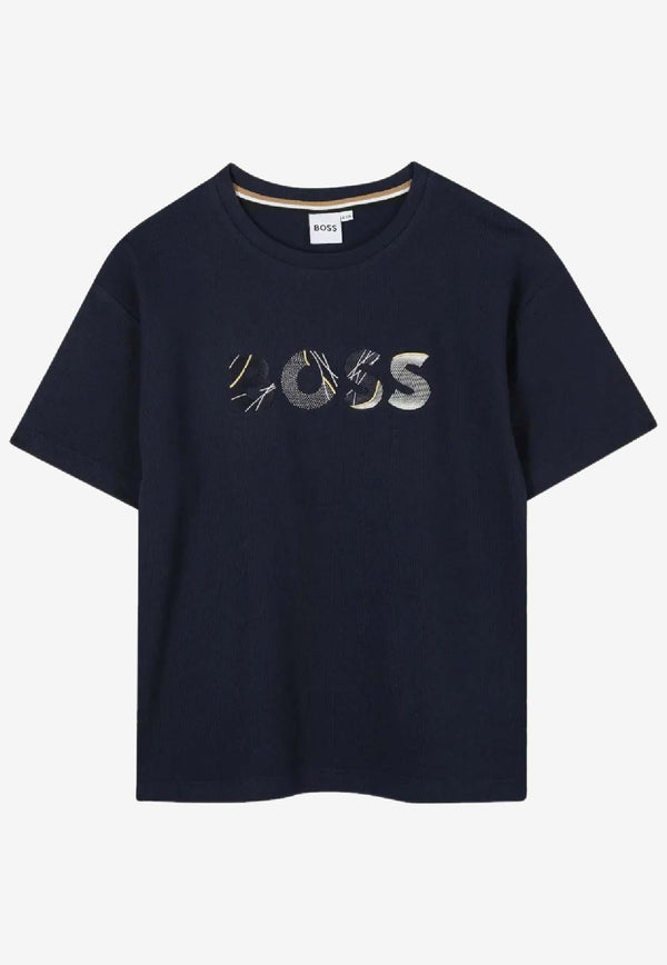 Hugo Boss Kids Boys Fancy Logo Print T-shirt Navy J52372/849_NAVY