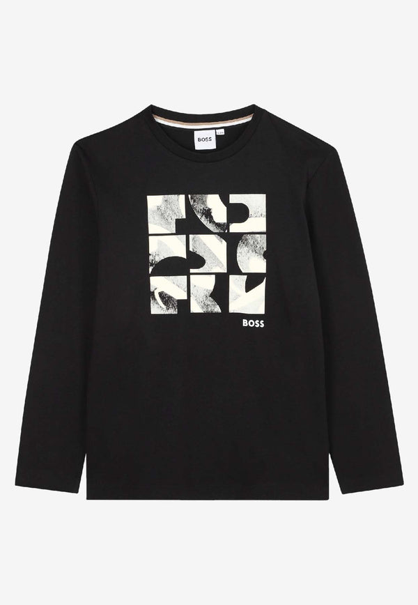 Hugo Boss Kids Boys Graphic Print T-shirt Black J52376/09B_BLACK