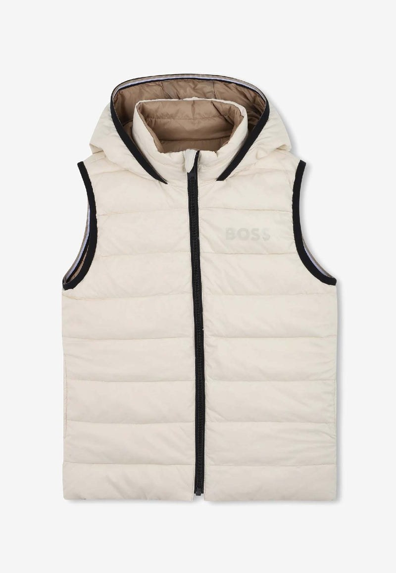 Hugo Boss Kids Boys Reversible Padded Vest with Hood Sand J52395/21C_SAND
