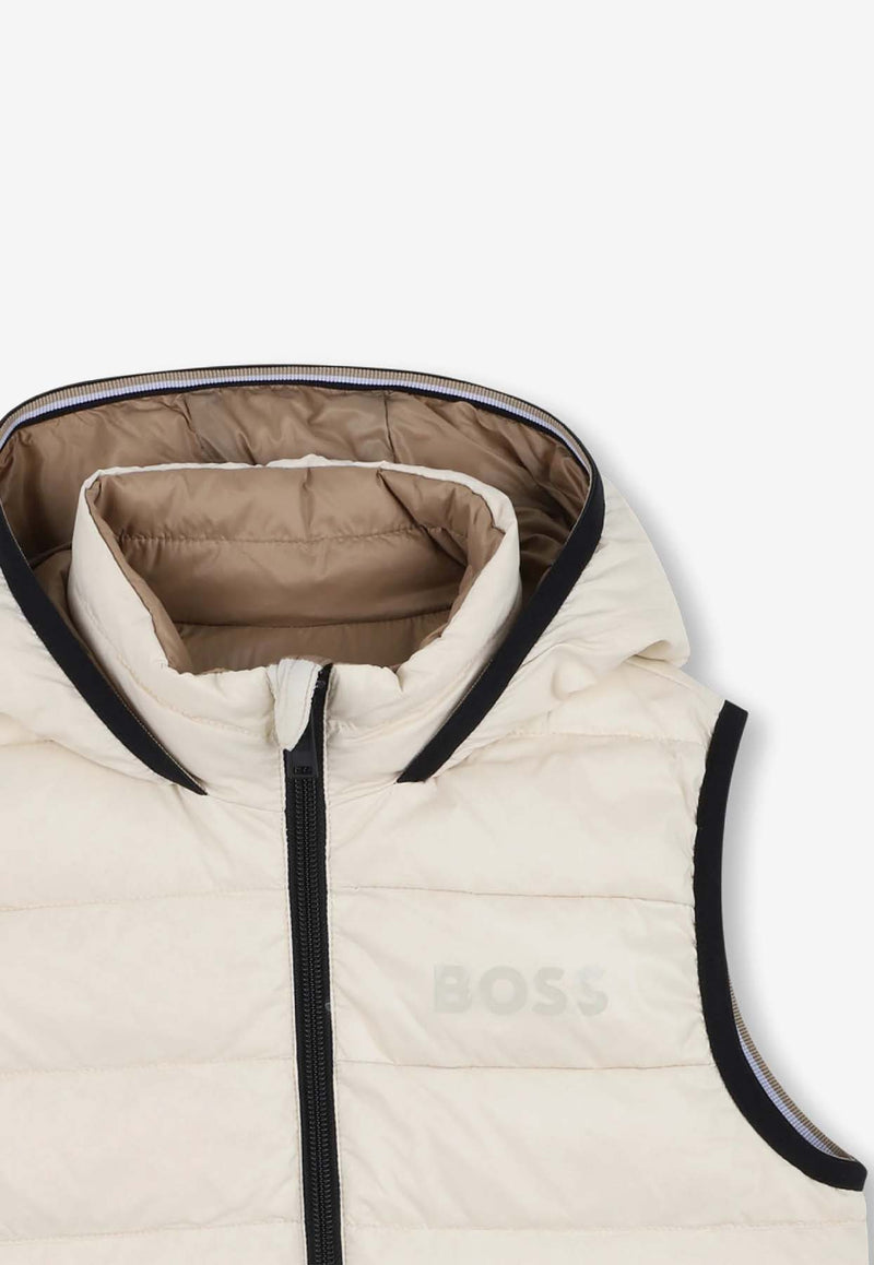 Hugo Boss Kids Boys Reversible Padded Vest with Hood Sand J52395/21C_SAND
