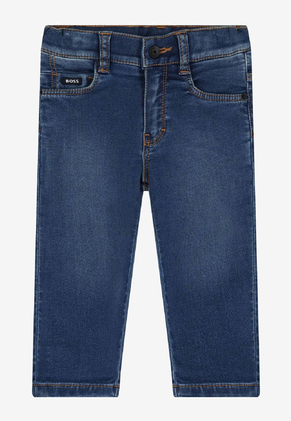 Hugo Boss Kids Baby Boys Logo Patch Faded Jeans Denim J52439/Z07_DENIM
