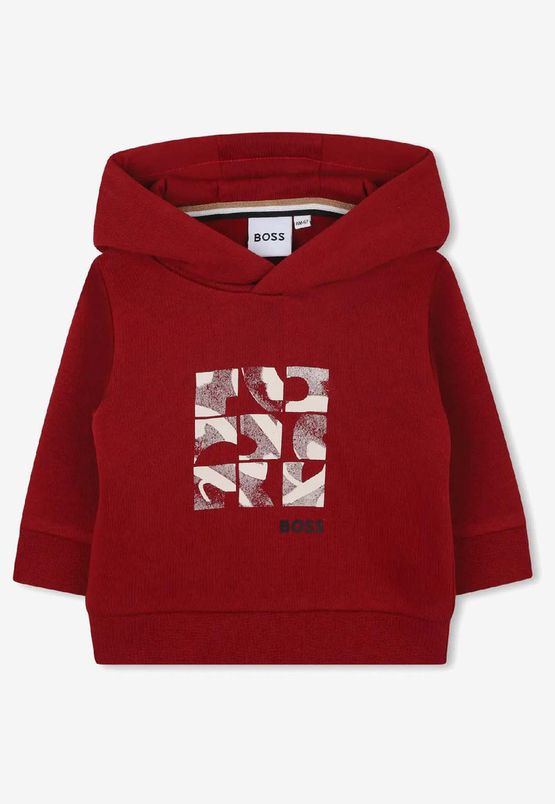 Hugo Boss Kids Baby Boys Checkerboard Logo Hoodie Red J52461/96D_RED