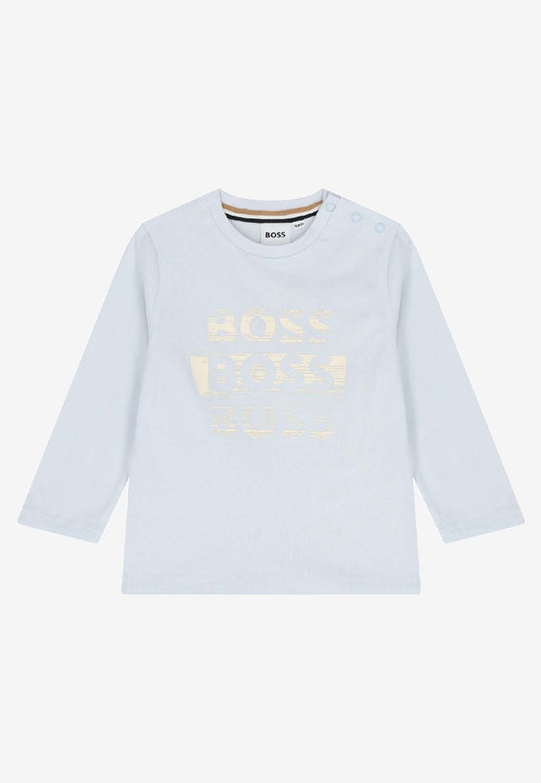 Hugo Boss Kids Baby Boys Long-Sleeved Logo T-shirt Light Blue J52463/791_LIGHT BLUE