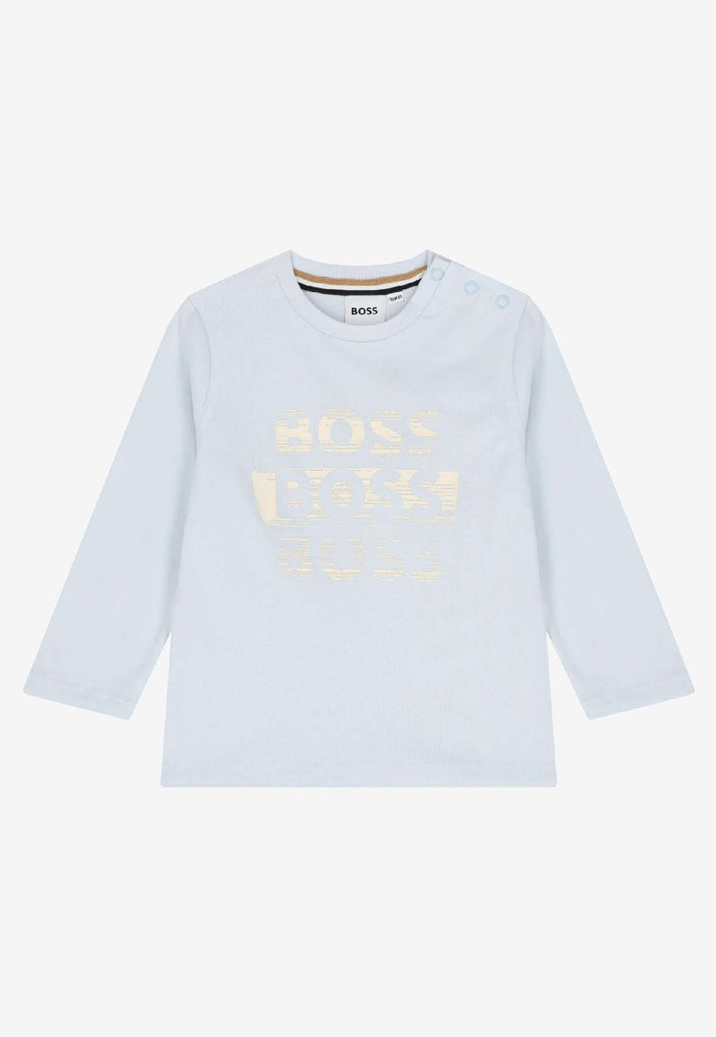 Hugo Boss Kids Baby Boys Long-Sleeved Logo T-shirt Light Blue J52463/791_LIGHT BLUE