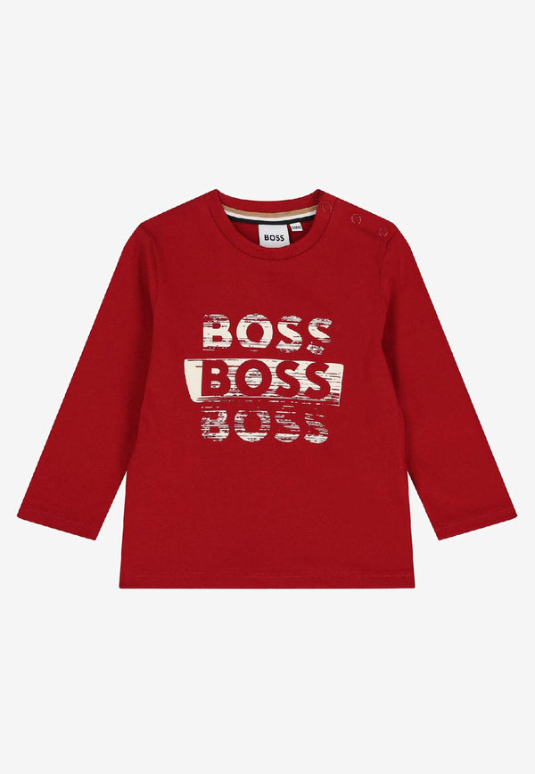 Hugo Boss Kids Baby Boys Long-Sleeved Logo T-shirt Red J52463/96D_RED