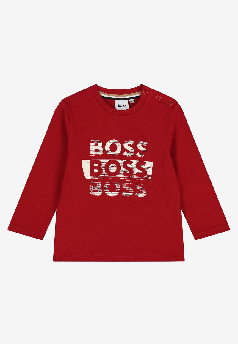 Hugo Boss Kids Baby Boys Long-Sleeved Logo T-shirt Red J52463/96D_RED