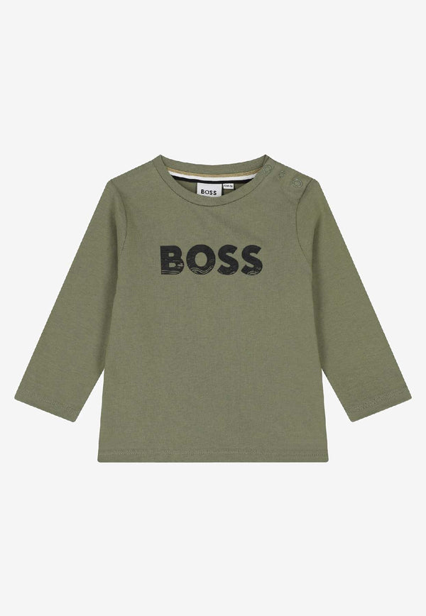 Hugo Boss Kids Baby Boys Logo Print Long-Sleeved T-shirt Green J52467/724_GREEN
