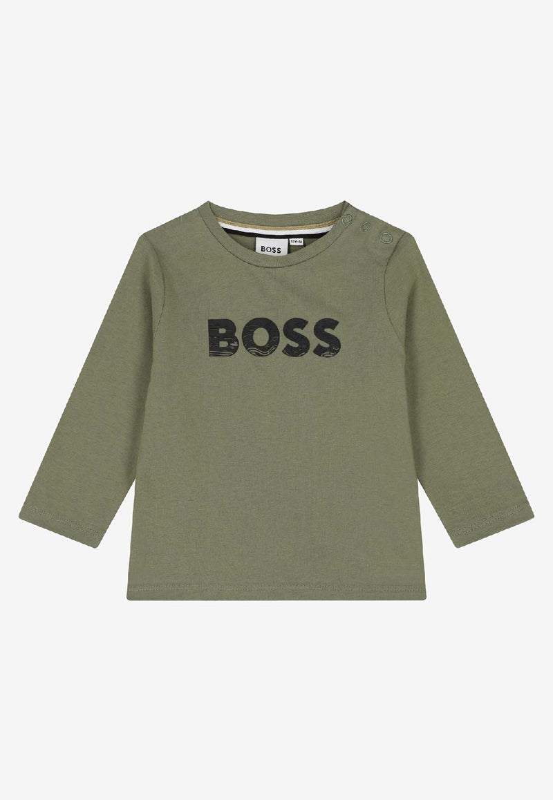 Hugo Boss Kids Baby Boys Logo Print Long-Sleeved T-shirt Green J52467/724_GREEN