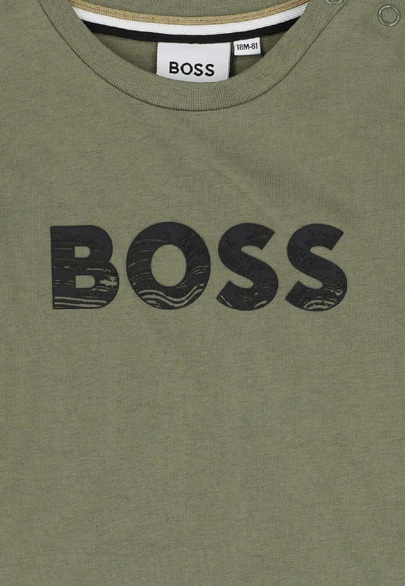 Hugo Boss Kids Baby Boys Logo Print Long-Sleeved T-shirt Green J52467/724_GREEN