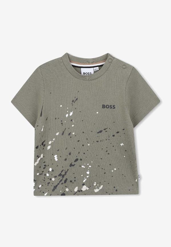 Hugo Boss Kids Baby Boys Paint Splatter Logo T-shirt Green J52468/724_GREEN