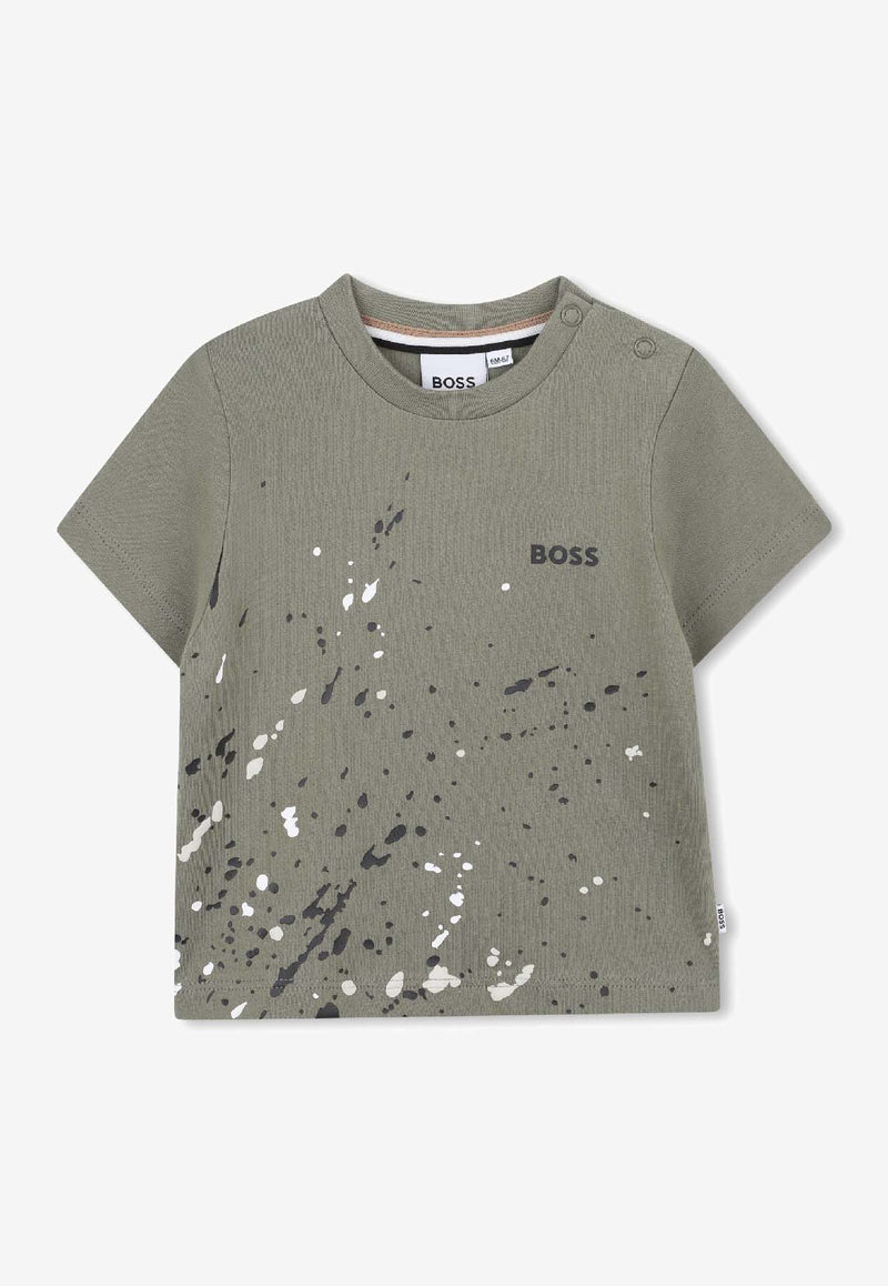 Hugo Boss Kids Baby Boys Paint Splatter Logo T-shirt Green J52468/724_GREEN
