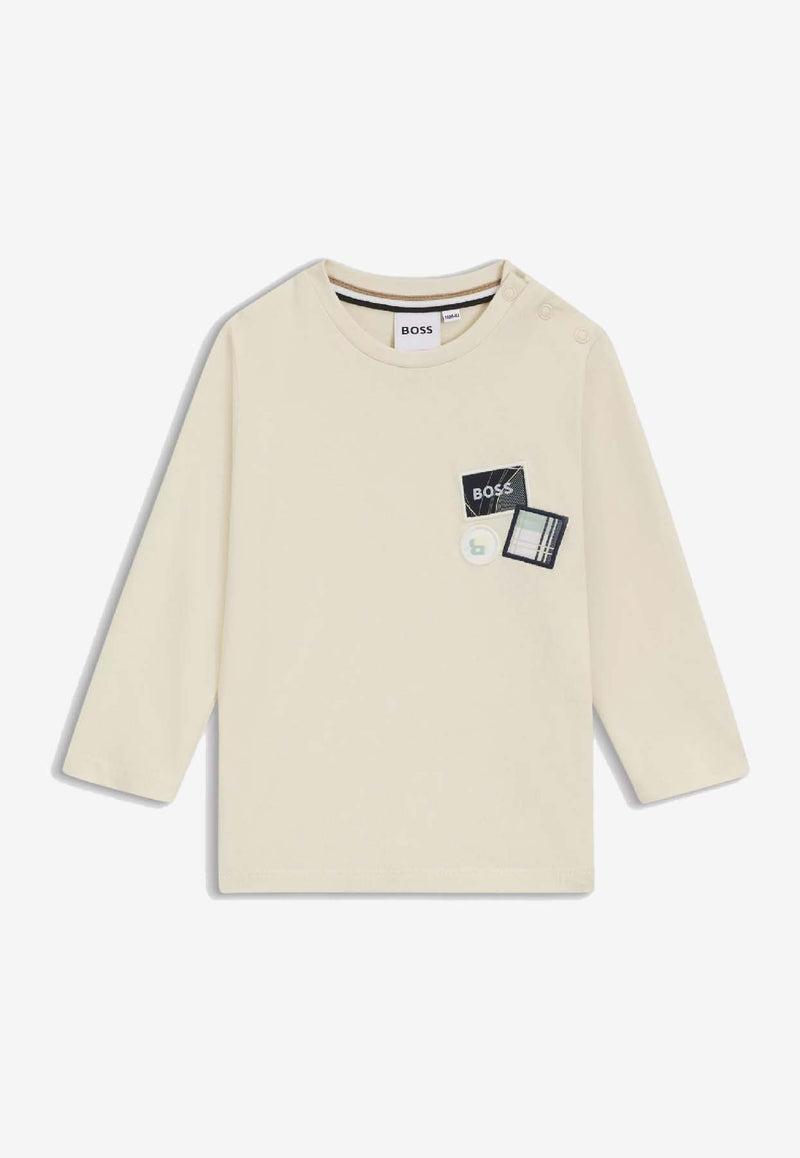 Hugo Boss Kids Baby Boys Logo Badges Long-Sleeved T-shirt Sand J52473/21C_SAND