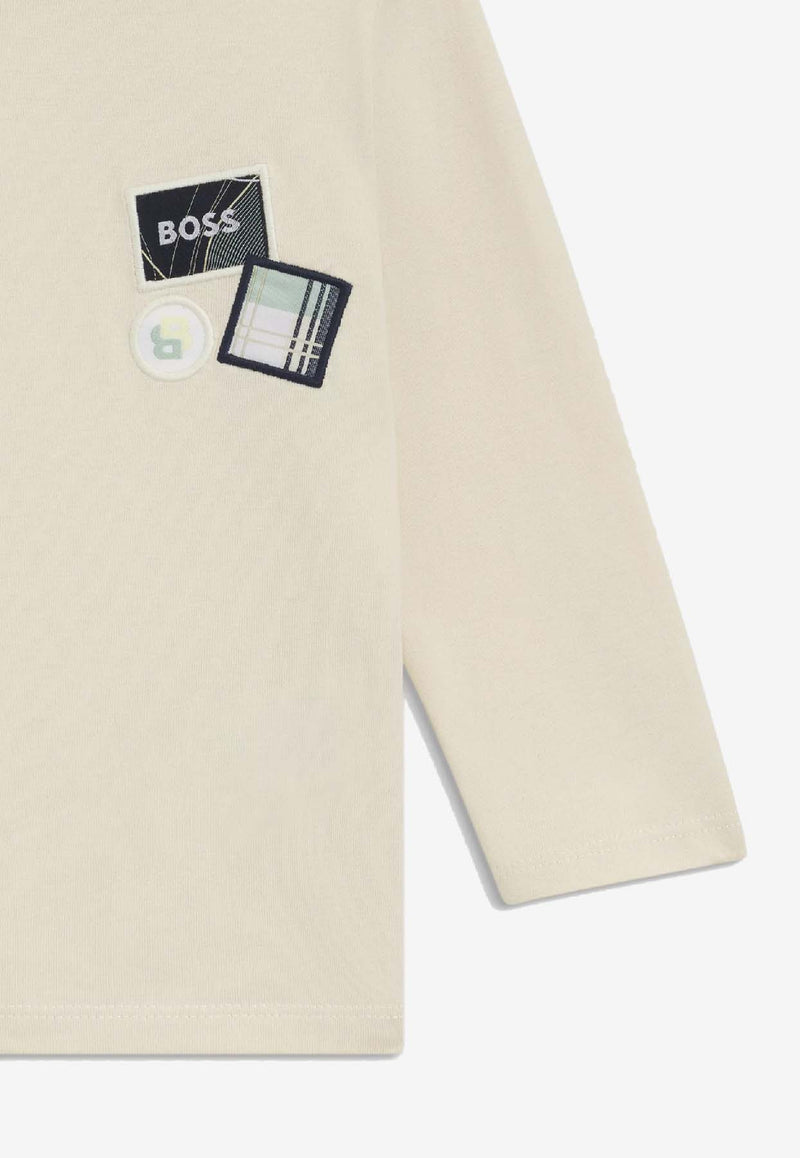 Hugo Boss Kids Baby Boys Logo Badges Long-Sleeved T-shirt Sand J52473/21C_SAND