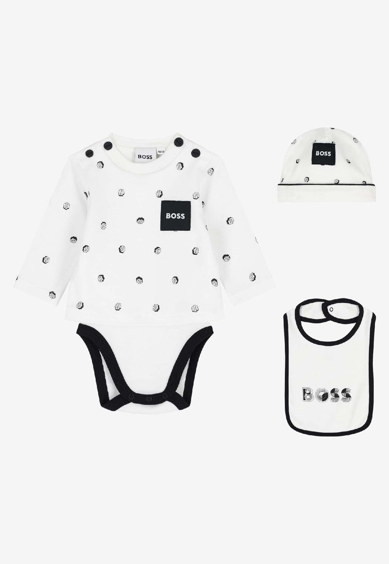 Hugo Boss Kids Baby Boys Logo Print Onesie Gift Set - Set of 3 White J52490/10P_WHITE