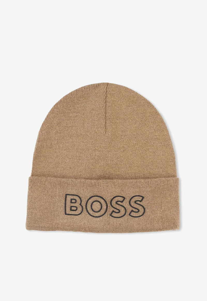 Hugo Boss Kids Boys Contrasting Logo Beanie Beige J52617/269_BEIGE