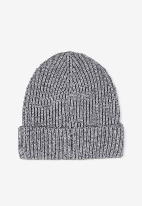 Hugo Boss Kids Boys Logo Patch Ribbed Knit Beanie Gray J52619/A46_GREY