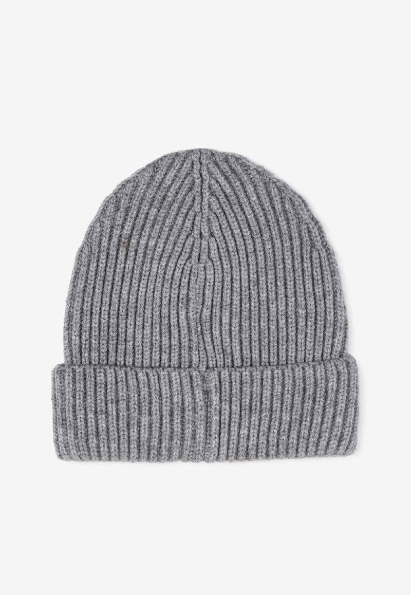 Hugo Boss Kids Boys Logo Patch Ribbed Knit Beanie Gray J52619/A46_GREY