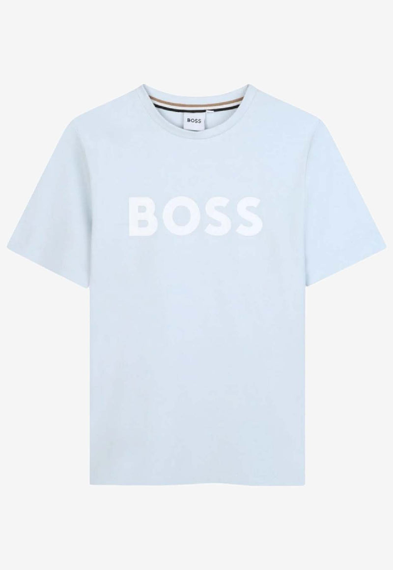 Hugo Boss Kids Boys Logo Print T-shirt Light Blue J52711/791_LIGHT BLUE