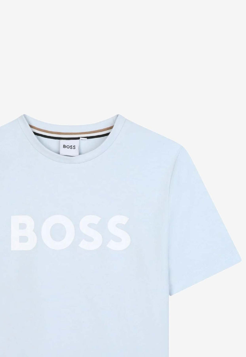 Hugo Boss Kids Boys Logo Print T-shirt Light Blue J52711/791_LIGHT BLUE