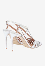 Malone Souliers Janette 90 Metallic Leather Slingback Pumps Silver JANETTE 90-2 SILVER