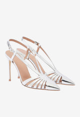 Malone Souliers Janette 90 Metallic Leather Slingback Pumps Silver JANETTE 90-2 SILVER
