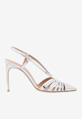 Malone Souliers Janette 90 Metallic Leather Slingback Pumps Silver JANETTE 90-2 SILVER