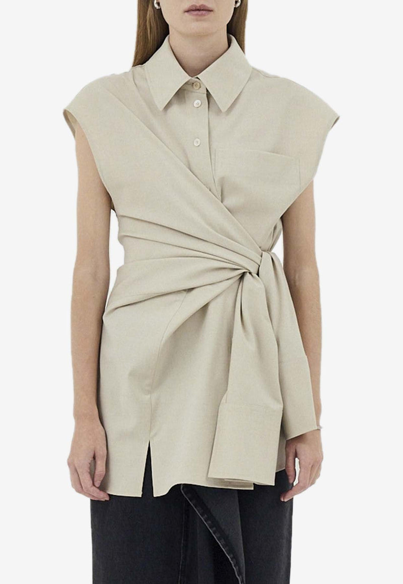 Goen J Sleeveless Knotted Shirt Beige