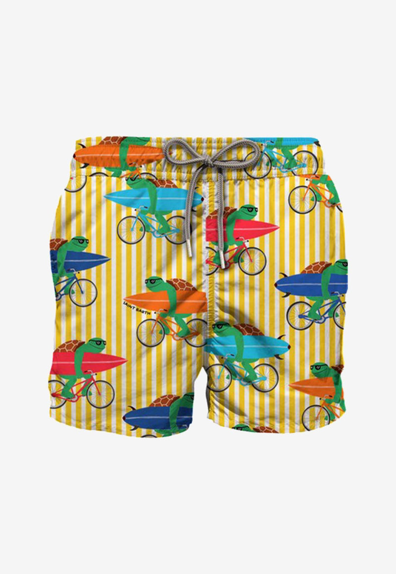 MC2 Saint Barth Kids Boys Turtle Print Striped Swim Shorts Yellow JEA0001_YELLOW