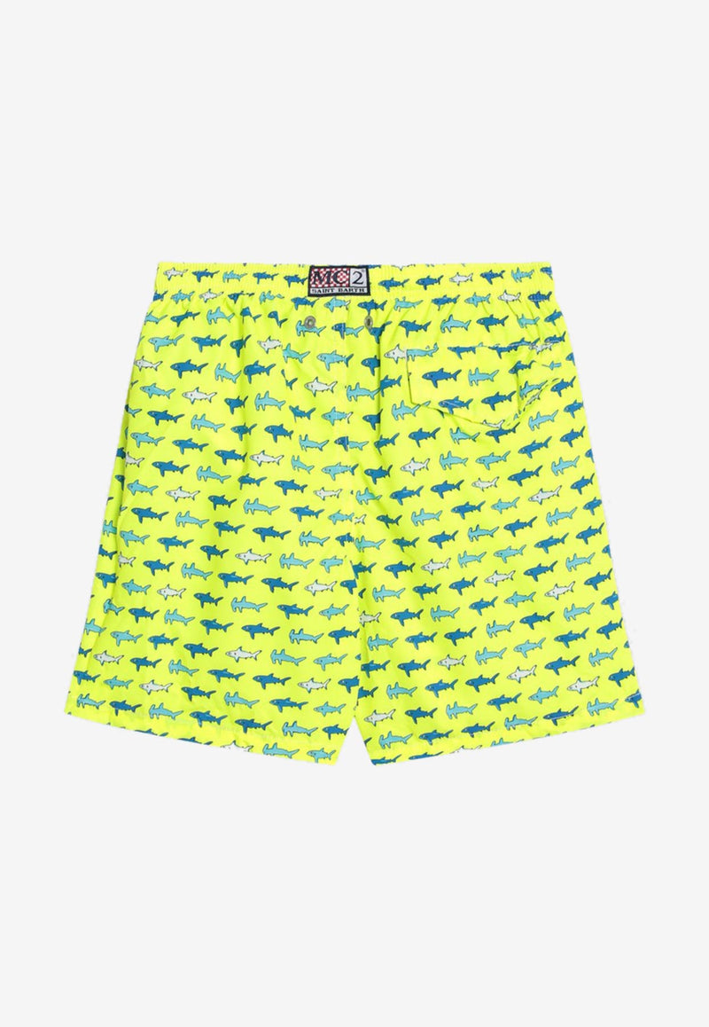 MC2 Saint Barth Kids Boys Jean Sharks Print Swim Shorts Yellow JEA000401821H/Q_MC2-94