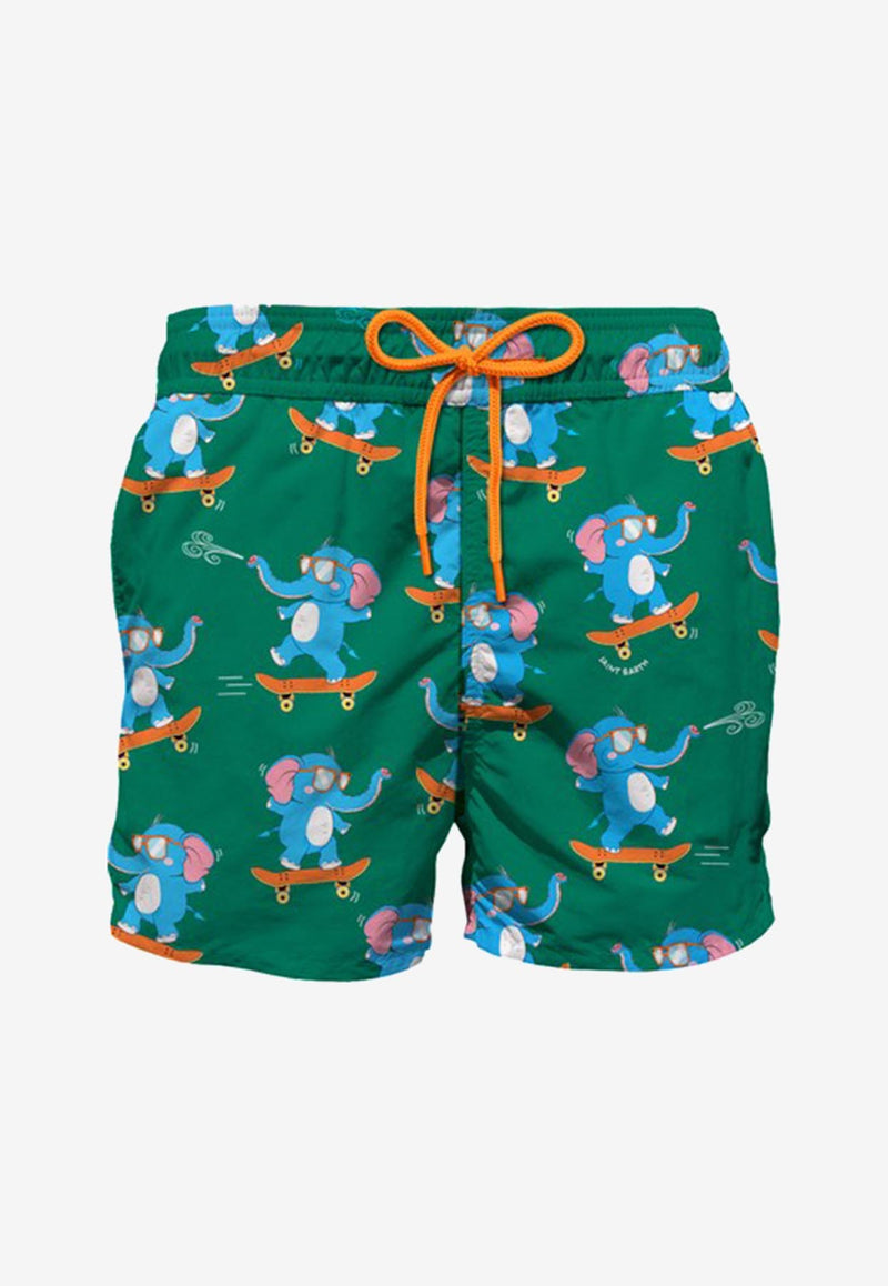 MC2 Saint Barth Kids Boys Elephant Speed Swim Shorts Green JEA0004_GREEN MULT