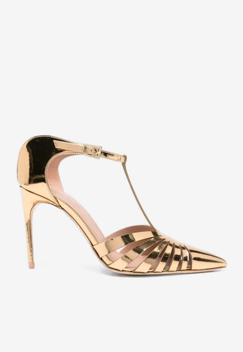 Malone Souliers Jennifer 90 Metallic Leather Mules JENNIFER 90-3 ANTIQUE GOLD