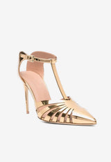 Malone Souliers Jennifer 90 Metallic Leather Mules JENNIFER 90-3 ANTIQUE GOLD