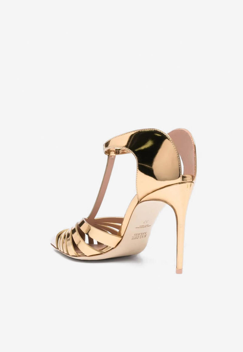 Malone Souliers Jennifer 90 Metallic Leather Mules JENNIFER 90-3 ANTIQUE GOLD