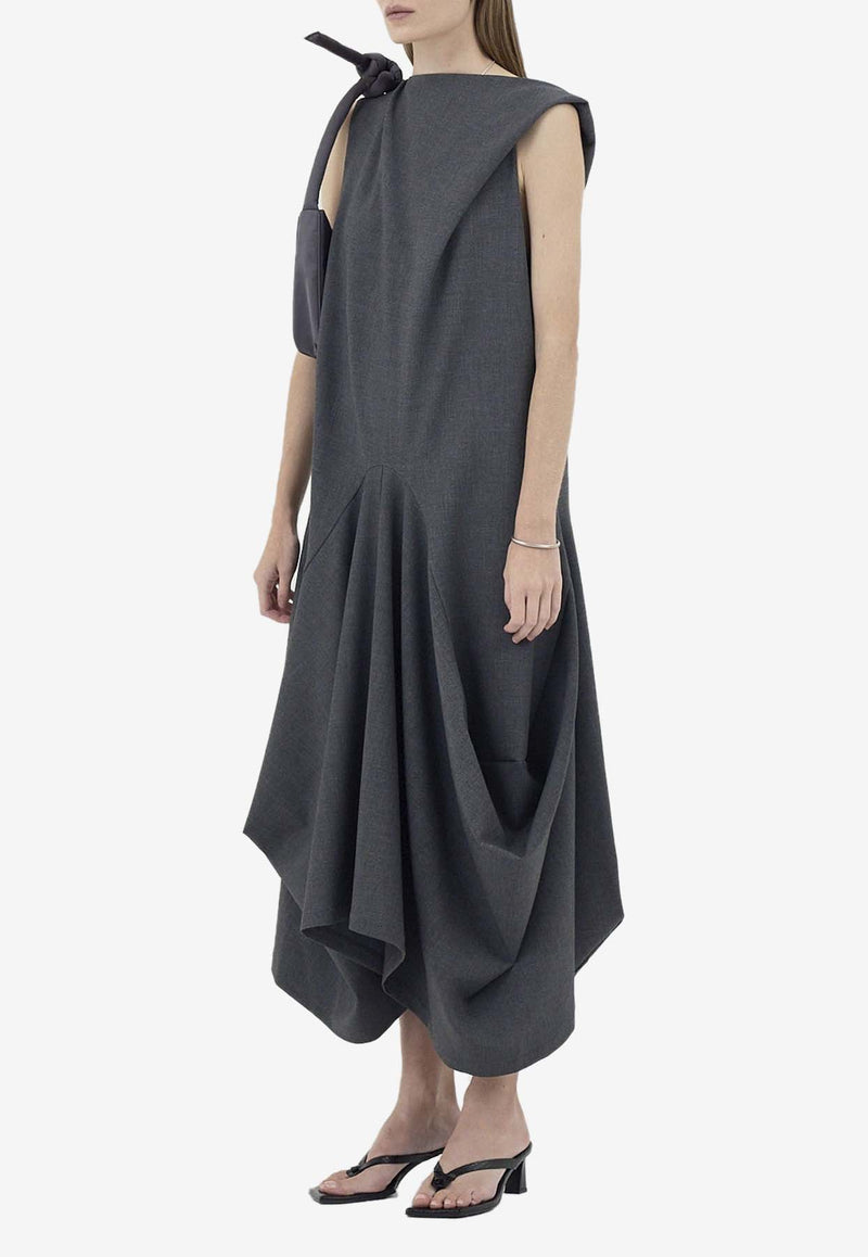 Goen J Twisted Shoulder Draped Midi Dress Gray