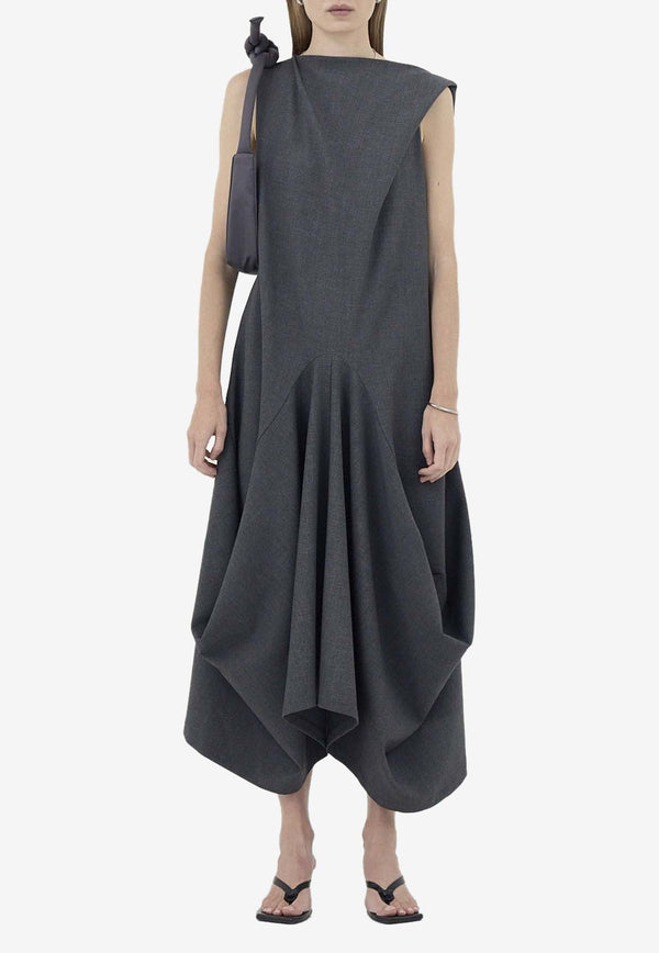 Goen J Twisted Shoulder Draped Midi Dress Gray