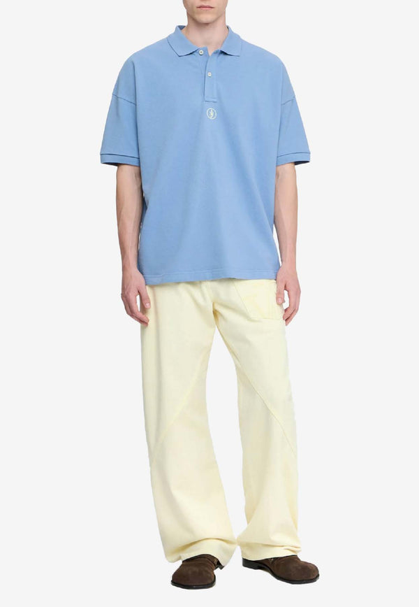 JW Anderson Anchor Embroidered Polo T-shirt Light Blue JO0281_BLUE