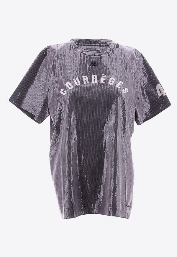 Courrèges Distressed Sequined T-shirt Gray JTS008JS0136_000_9071