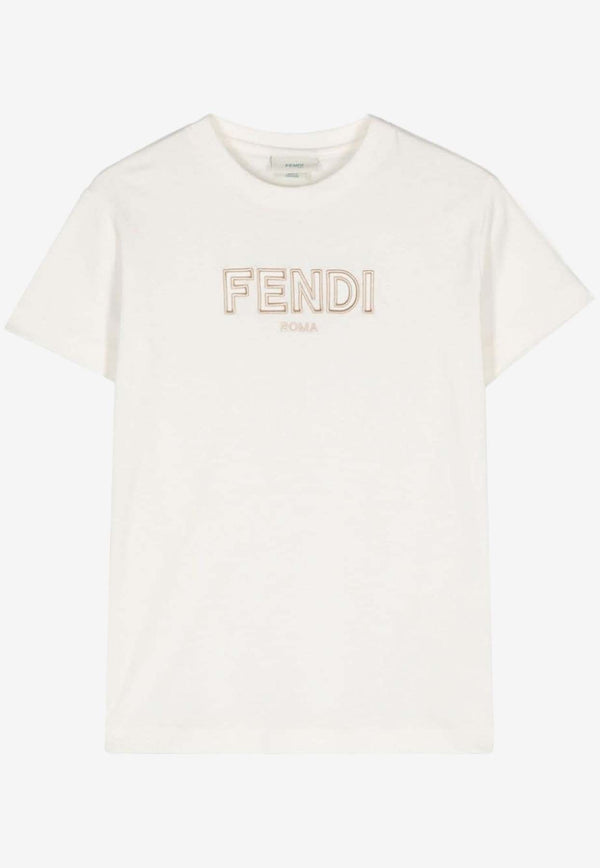 Fendi Kids Girls Logo Embroidered T-shirt White JUI1597AJ F1PCPWHITE