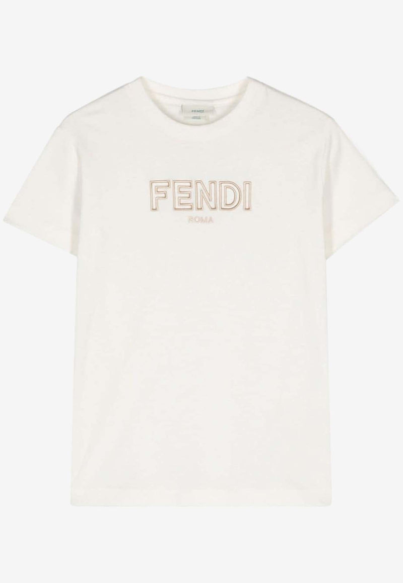 Fendi Kids Girls Logo Embroidered T-shirt White JUI1597AJ F1PCPWHITE