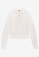 Mohair Lace Polo Sweater GANNI K2072WHITE