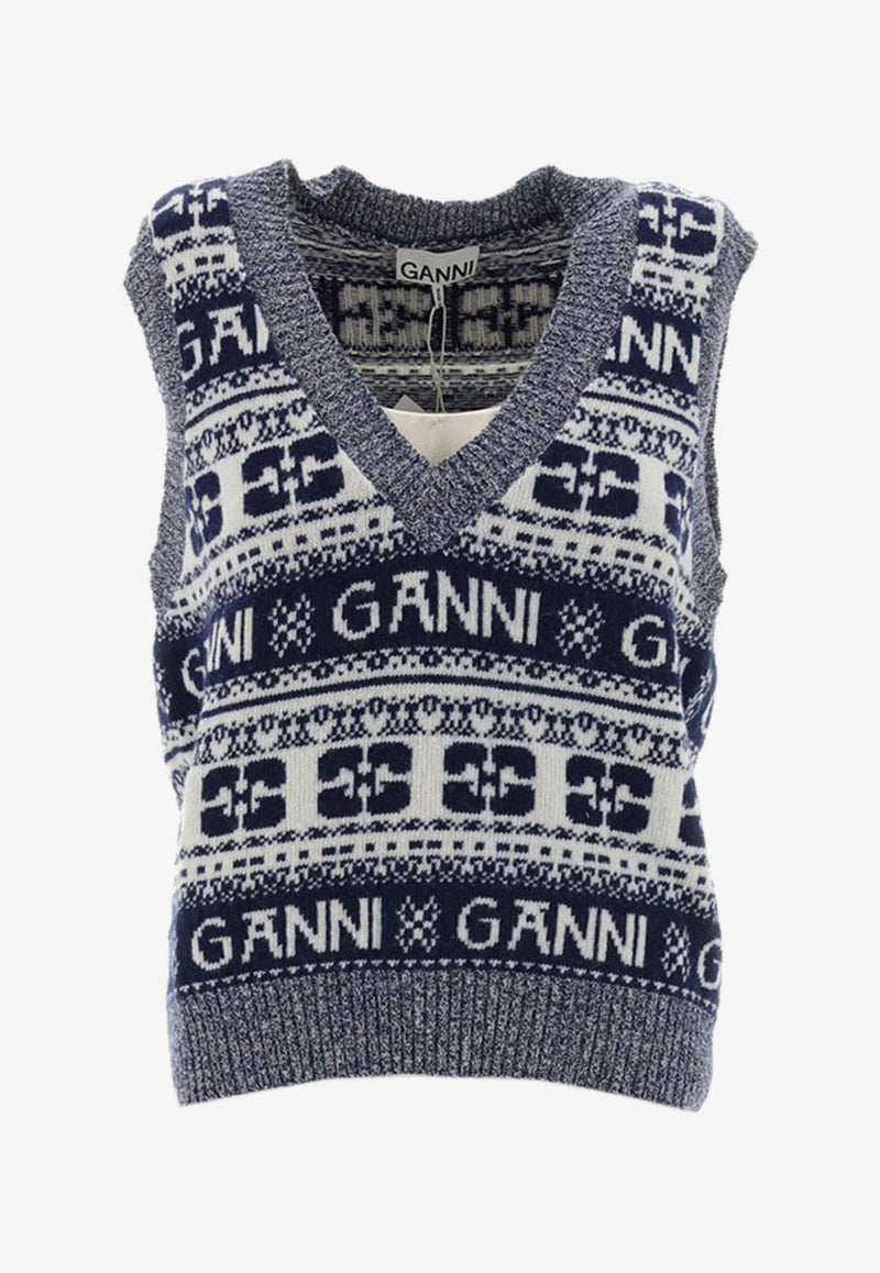 GANNI Fair Isle Logo Sweater Vest K2092_000_683