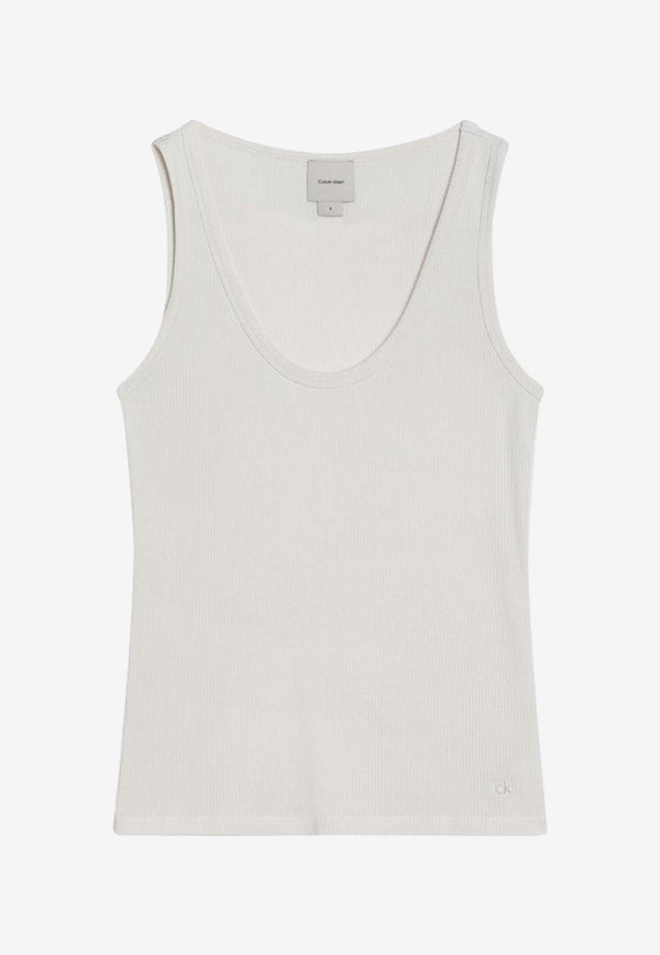 Calvin Klein Logo Embroidered Ribbed Tank Top White K20K208246PL/Q_CALVK-YAS