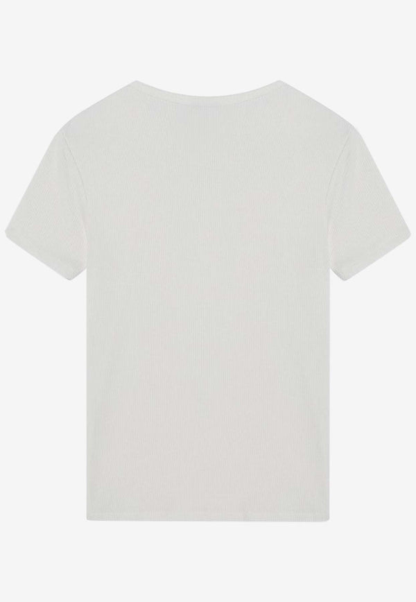 Calvin Klein Logo Embroidered Ribbed T-shirt White K20K208247PL/Q_CALVK-YAS