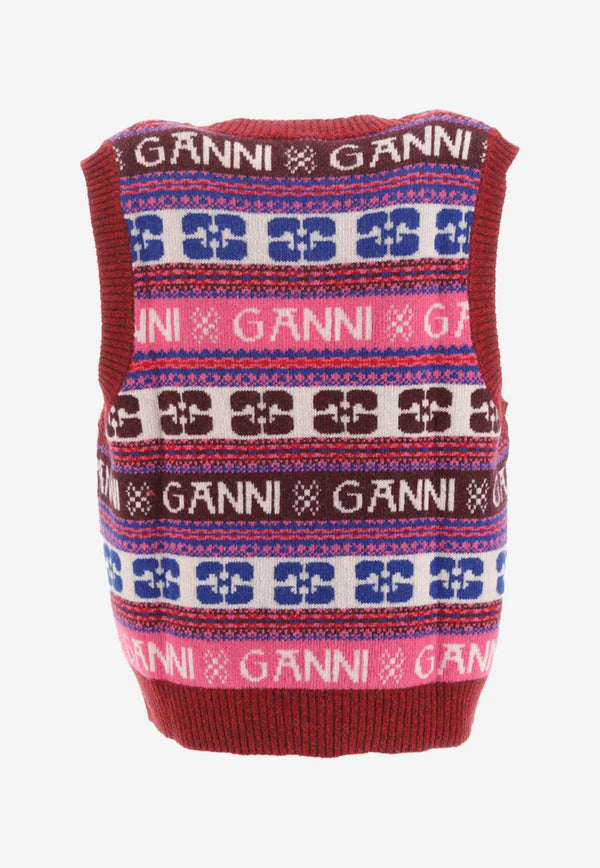 GANNI Fair Isle Logo Sweater Vest K2121_000_999