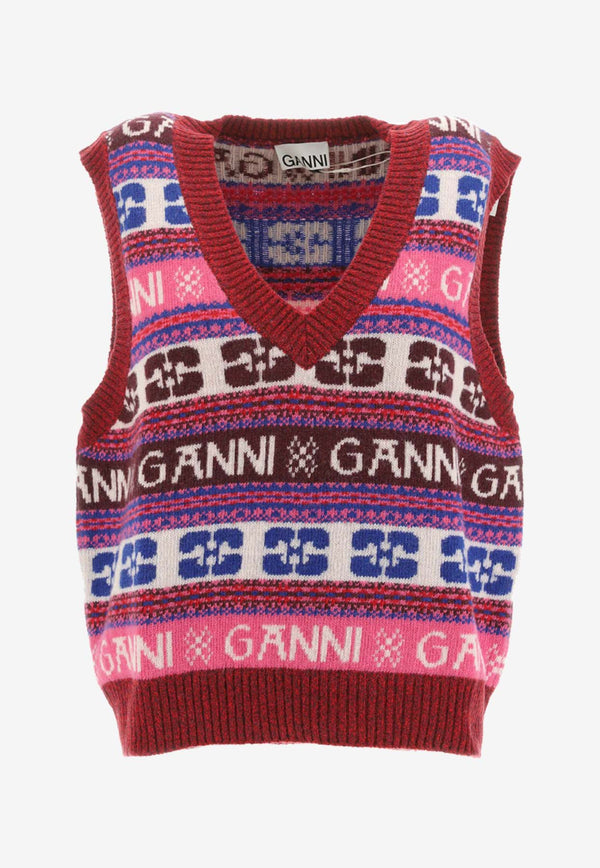 GANNI Fair Isle Logo Sweater Vest K2121_000_999